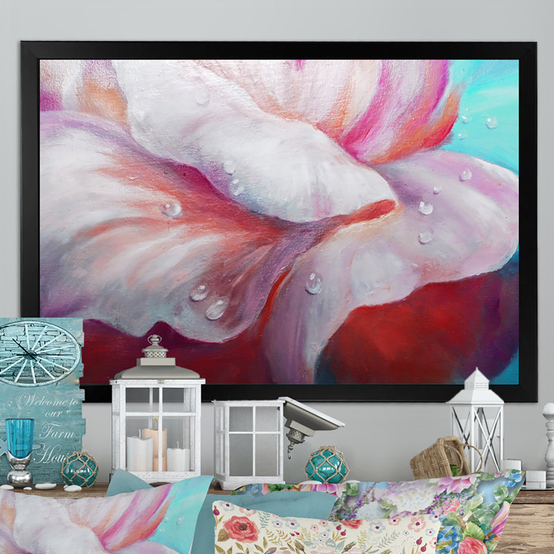 Creative Waterdrop On Beige Flowers III - Print on Canvas, Black Picture Framed, 8" H x 12" W x 1" D