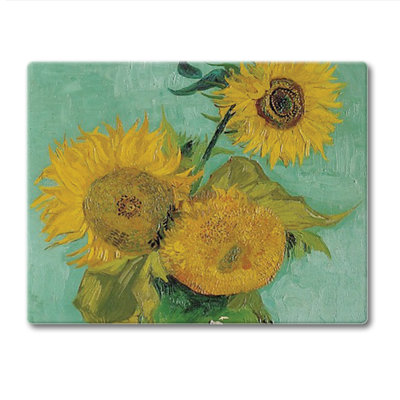 CounterArt Van Gogh Sunflowers 3mm Tempered Glass Cutting Board 10" x 8"
