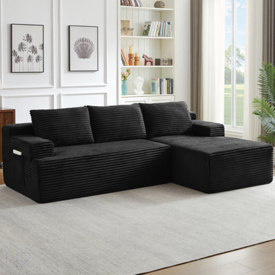 Canapés modulaires confortables en velours côtelé noir sans assemblage, espace de vie moderne