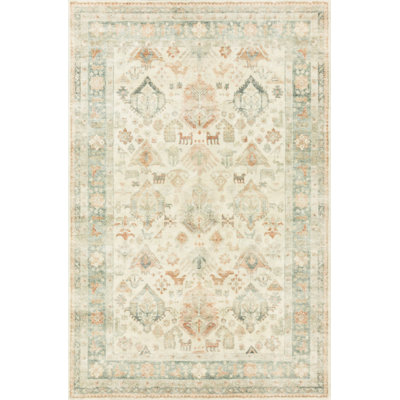 Oriental Beige/Brown/Dark Green Area Rug