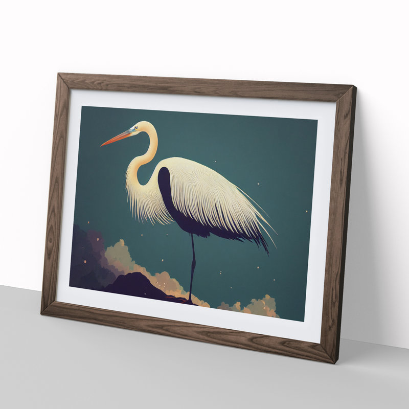 Unusual Heron Bird - Framed Print, 46cm H x 64cm W x 2cm D, Brown