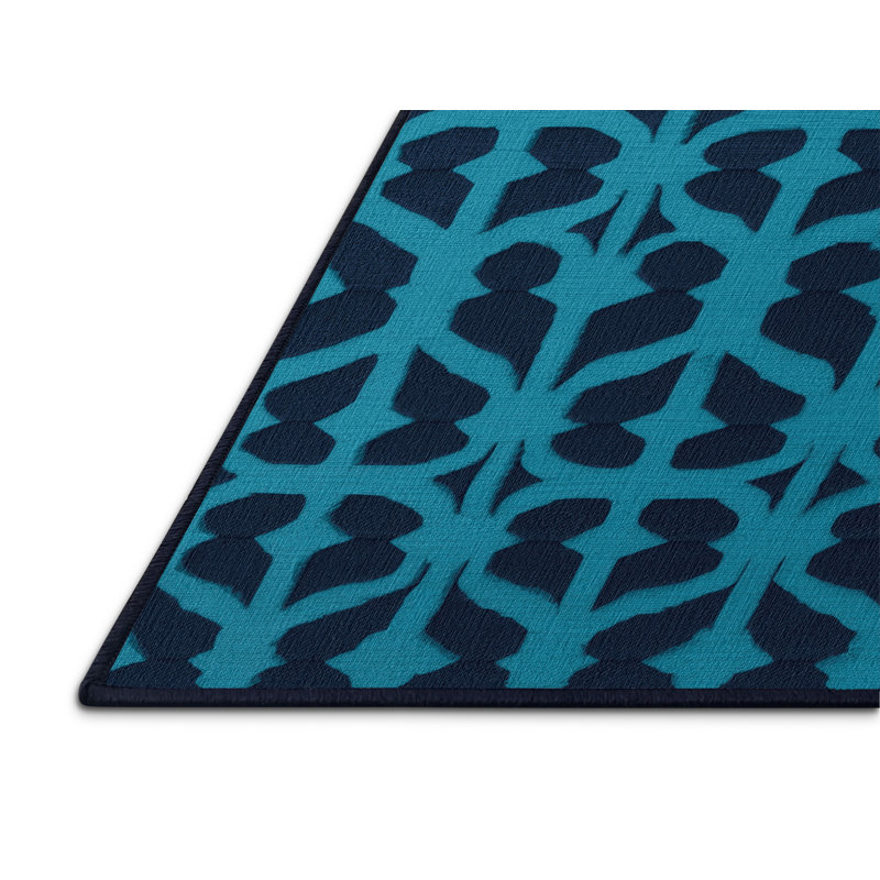 Machine Washable Trellis Blue Area Rug, Round 6'
