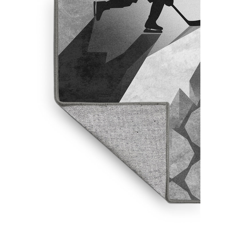 Machine Washable Arellano Ice Hockey Faceoff Minimalist Geometric Rug in Gray – Gray Binding, 2x4