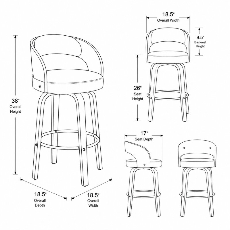 Tabouret de comptoir pivotant moderne de 26 po avec cadre en bois cintré, Beige