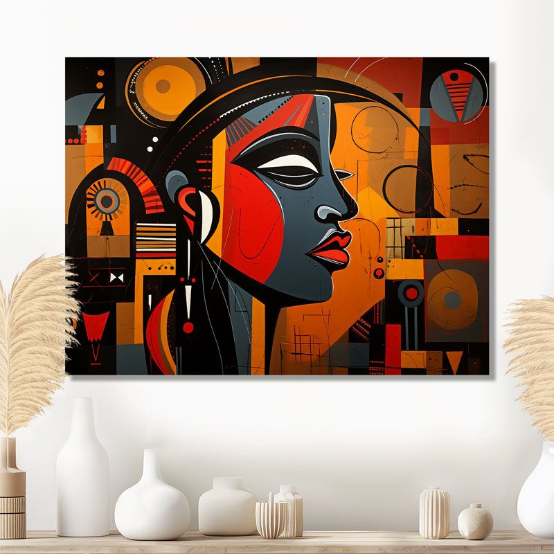 Portrait contemporain, collage géométrique - art mural africain, salon, Métal métal, H 30 po x l 40 po x P 1,5 po