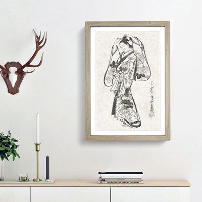 Courtesan Placing a Hairpin in Her Hair by Kaigetsudo Anchi - Picture Frame Painting Print