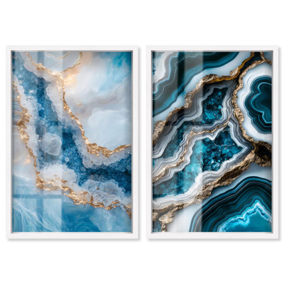 «Golden Geode Luxe Set Shadowbox», art mural bleu par Art Remedy