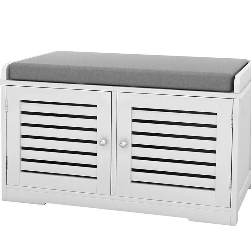 Banc de rangement pour chaussures à 2 portes de grange avec siège rembourré - Blanc