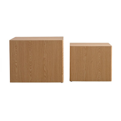 MDF Modern Nesting Imitation Wood Grain Coffee Table,Cube Side Table,Set for Small Space Living Room Bedroom-Set of 2,Fully Assembled