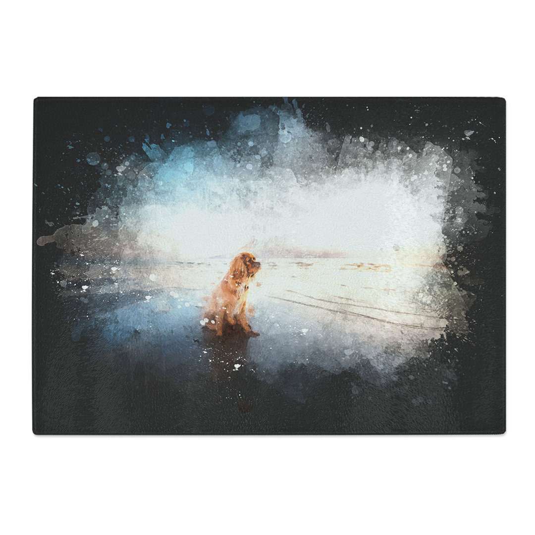 Tempered Glass King Charles Spaniel upon the Beach Chopping Board