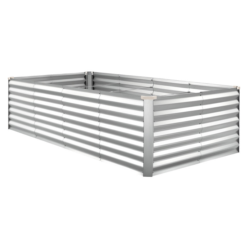 Galvanized Raised Garden Bed, 8 x 4 x 2 ft, Rectangular Metal Planter Box Kit Outdoor, Bottomless Elevated Planting Box with Gloves, Rustproof Alu-Zinc, for Growing Flowers Vegetables, Silver