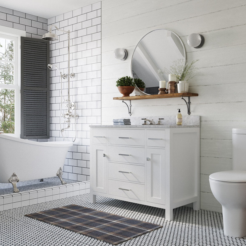 Meuble-lavabo simple 42 po avec plateau en marbre de Carrare Aberdeenshire, Blanc