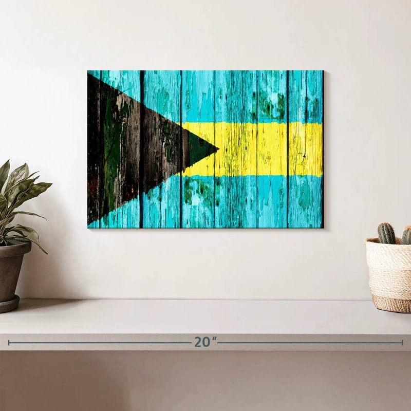 Drapeau Borges en bois des Bahamas, H 8 po x l 12 po