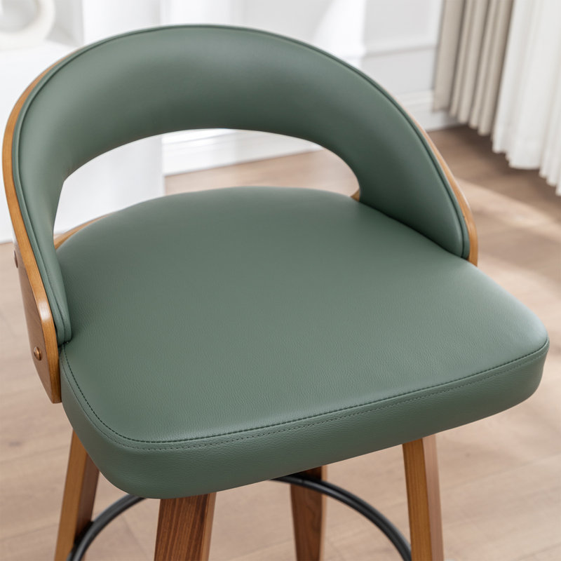 Tabouret de comptoir moderne pivotant rembourré avec pivot à 360 °, siège demi-tonneau et dossier incurvé, Vert