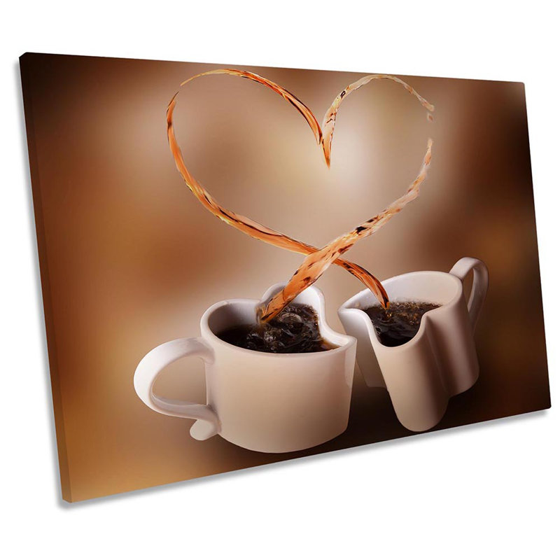 Brown Coffee Cups Heart - Wrapped Canvas Print, 30.5cm H x 45.7cm W x 2cm D
