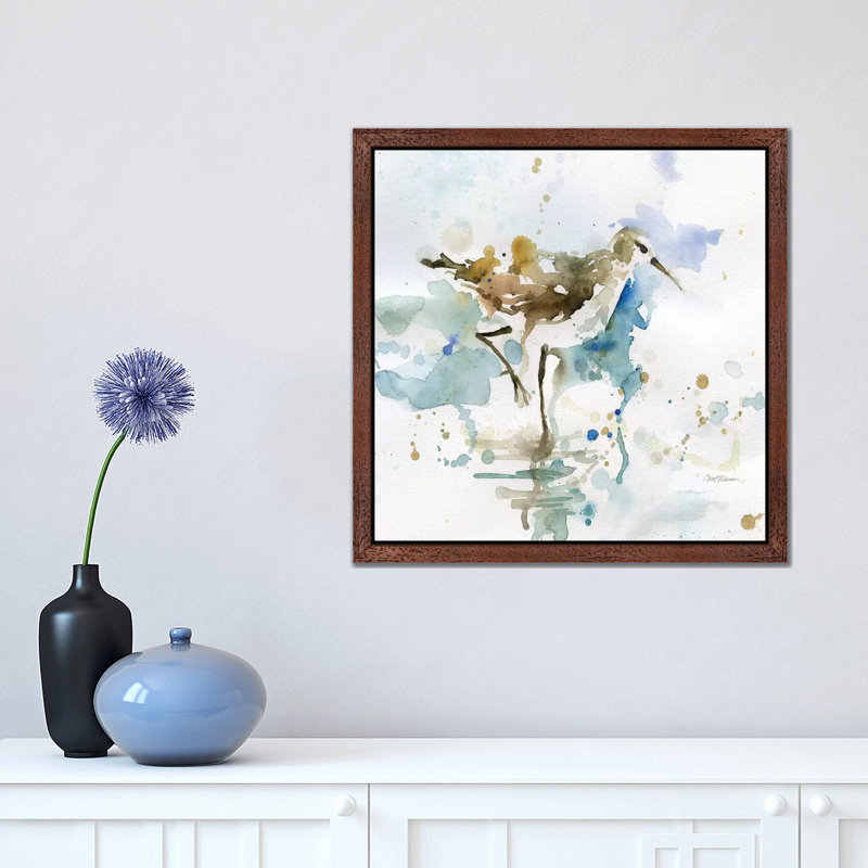 Malibu Sand Piper by Carol Robinson - Painting, 93.98 cm H x 93.98 cm W, Brown Framed
