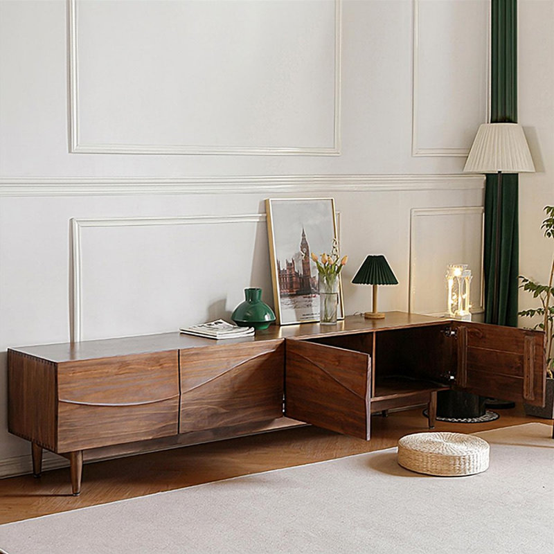 Meuble télé moderne en bois massif brun, H 21,26 po x L 78,74 po x l 17,32 po