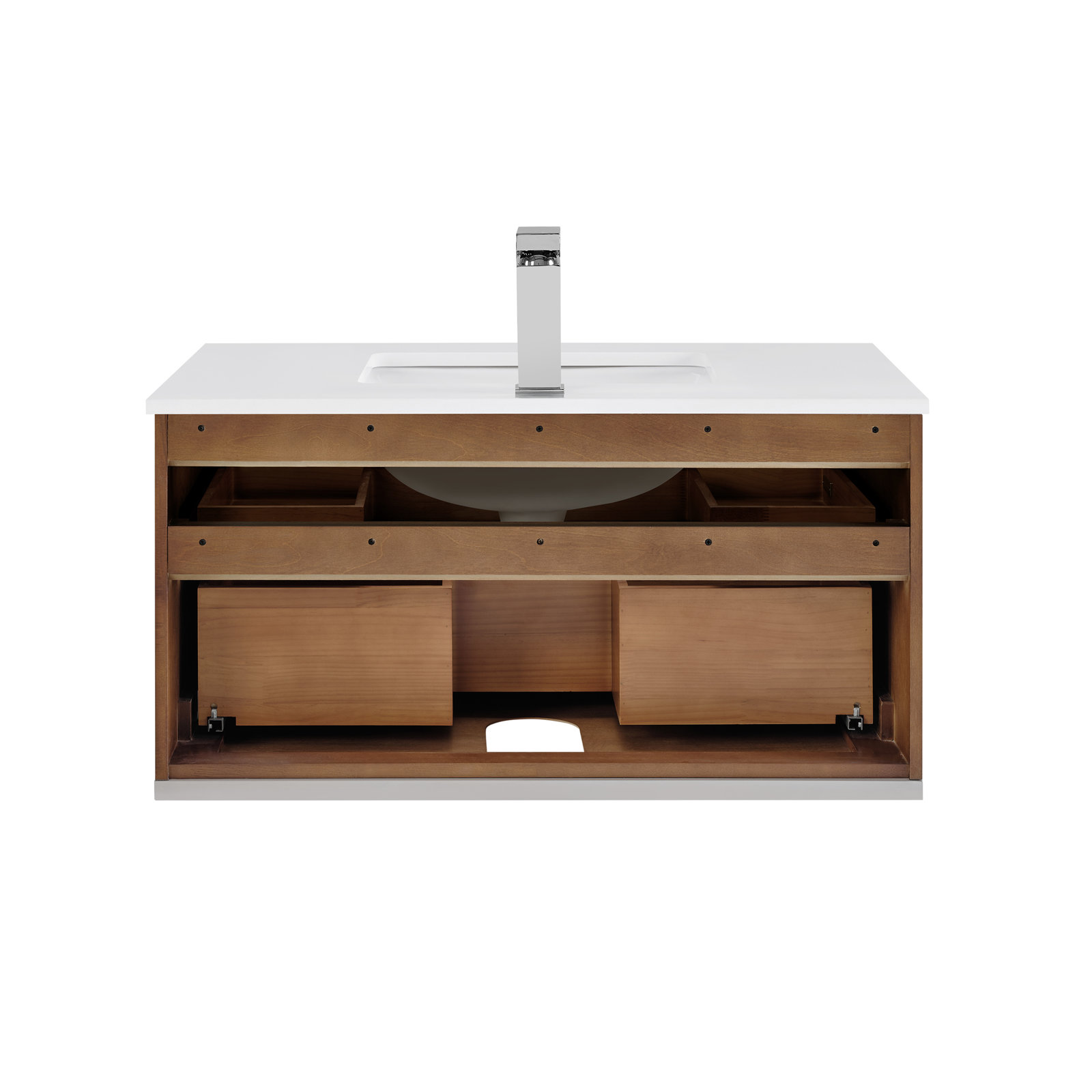 Terra 36'' Single Bathroom Vanity, Walnut, Brushed Nickel, White Quartz/Single Faucet Mount