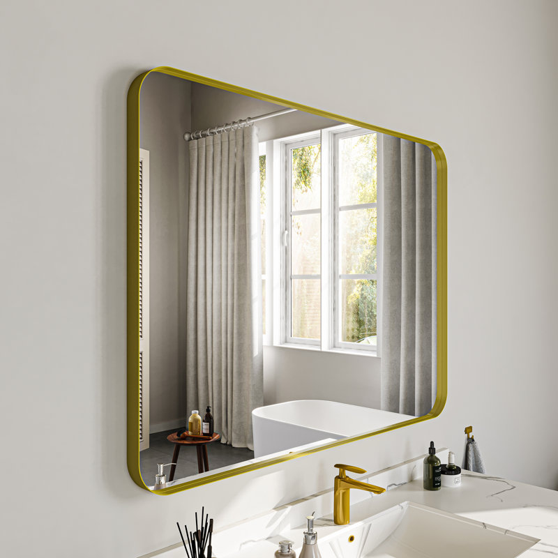 Tahleek Bathroom Aluminum Framed Rectangle Wall Mirror, Gold, 48" x 36"