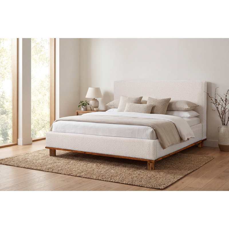Lit plateforme tapissier Plaza, Grand lit, Bouclé ivoire