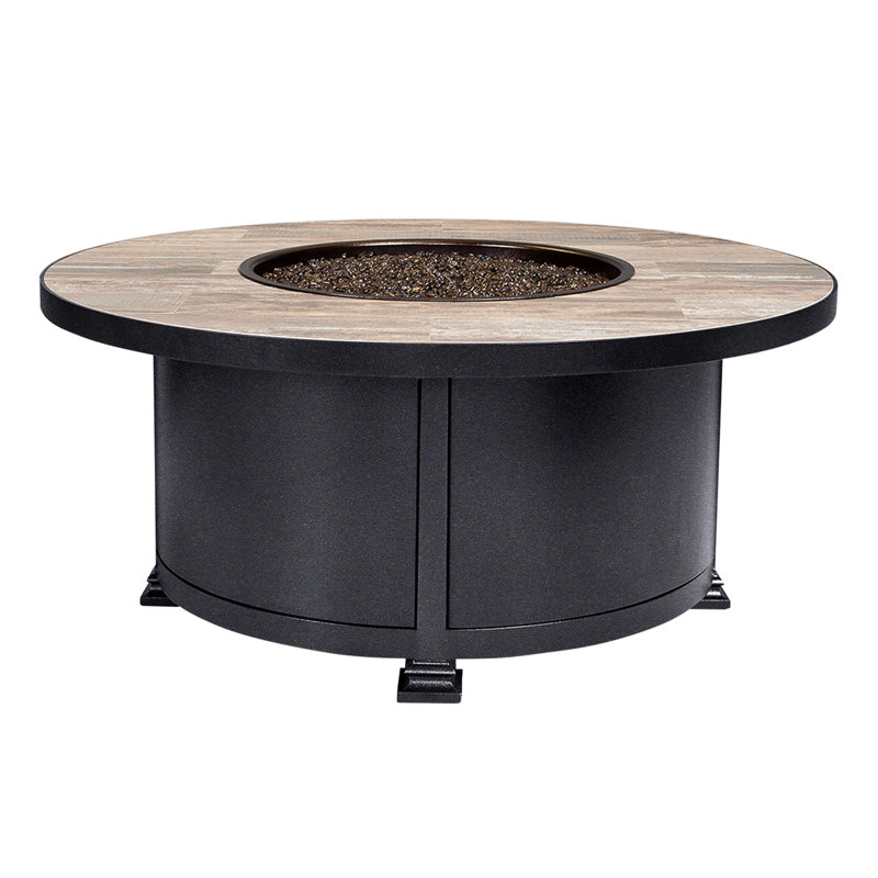 Santorini Round Iron Propane and Natural Gas Fire Pit Table, Graphite, 19" H x 42" W x 42" D, Venice Beach