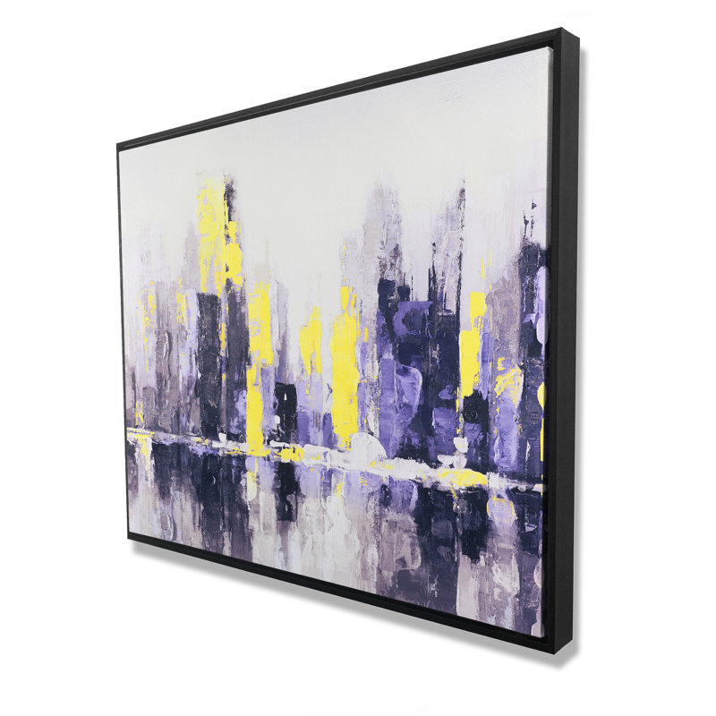 Paysage urbain abstrait et flou - Toile encadrée jaune contemporaine