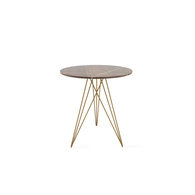 Hudson Solid Wood Top End Table, Walnut, Brassy Gold