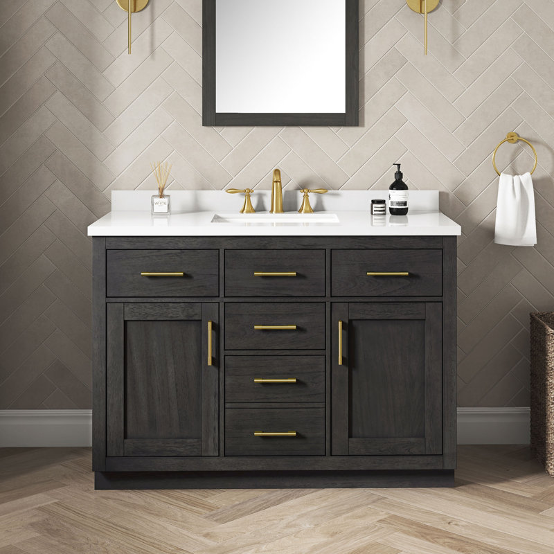 OVE Decors Bailey 48" Single Bathroom Vanity with White Quartz Countertop, Matching Backsplash And Power Bar