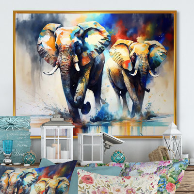 Elephants Running I - Elephant Framed Wall Art