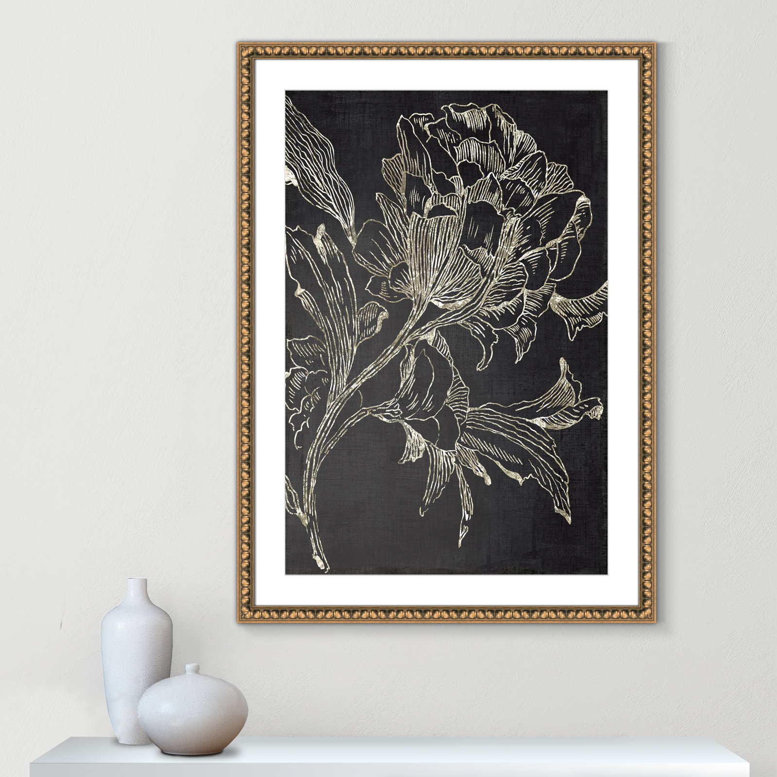 Clarendon "Golden Flower Folklore I" Print, Gold Bead Framed, 42.5" H x 30.5" W