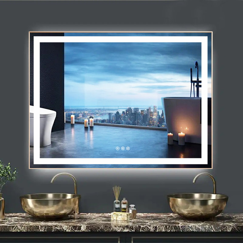 Estyn Metal Flat Wall Mirror, Gold, 48" x 36"