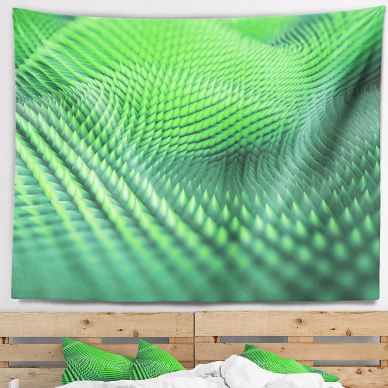 Tapisserie abstraite verte à texture épineuse 3D, H 78 po x l 92 po