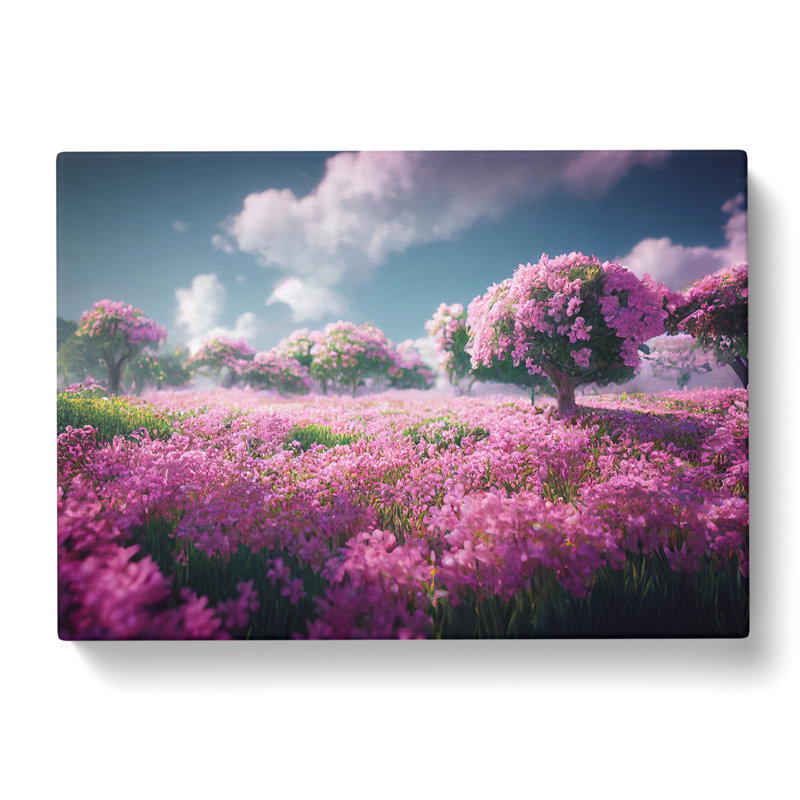 Cherry Blossom Flower Field - Wrapped Canvas Print, 40cm H x 60cm W x 3cm D