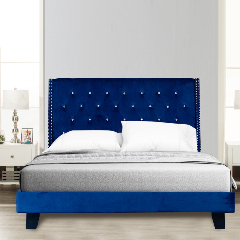Dendrick Upholstered Tufted Velvet Bed, Black, King