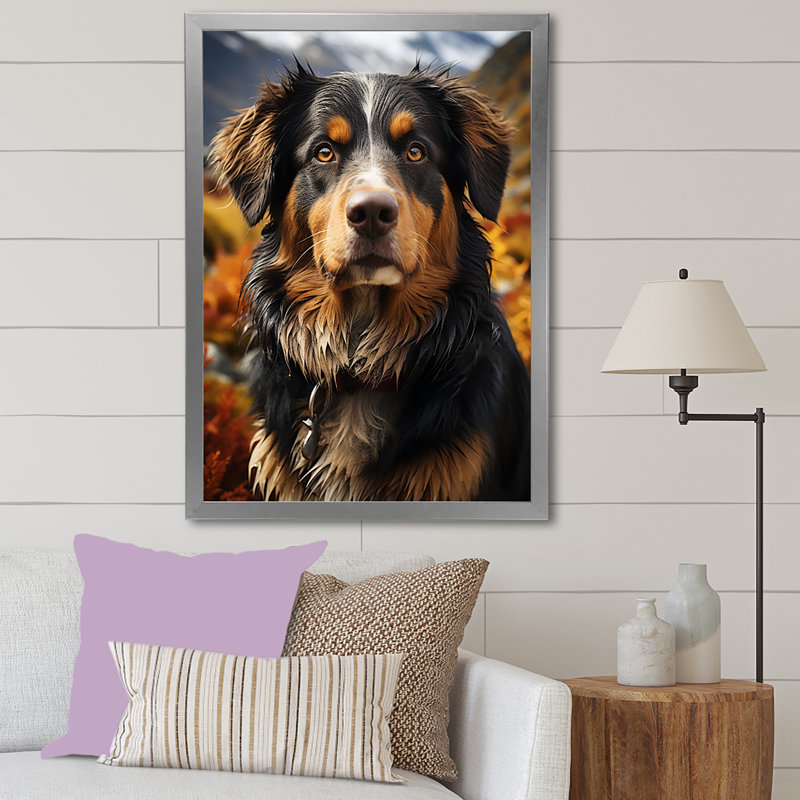Bernese Mountain Majesty III, Cadre simple argenté, H 44 po x l 34 po x P 1,5 po