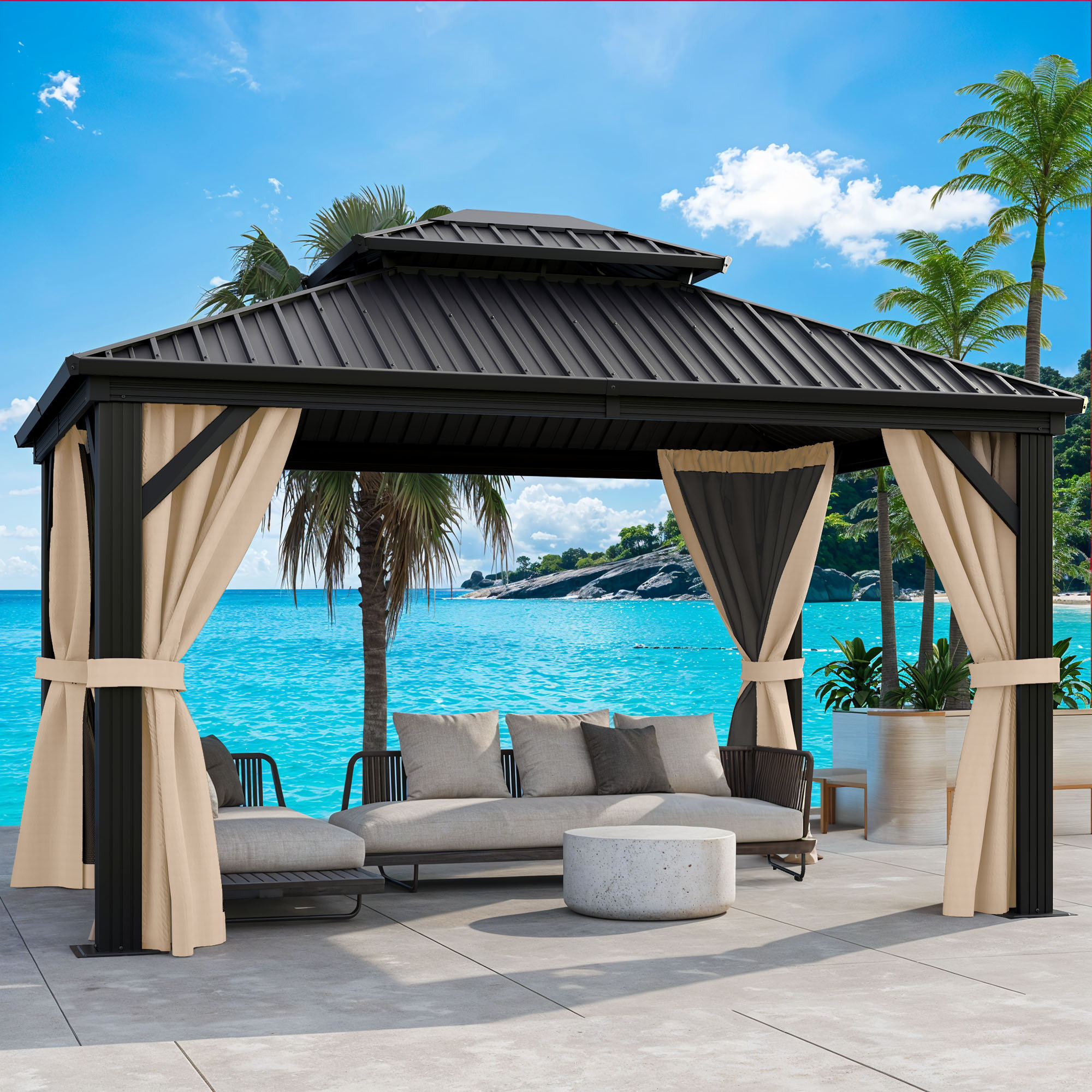 YITAHOME Outdoor Metal Hardtop Patio Gazebo with Privacy Curtain and Mosquito  Netting \u0026 Reviews | Wayfair, image size:2000x2000