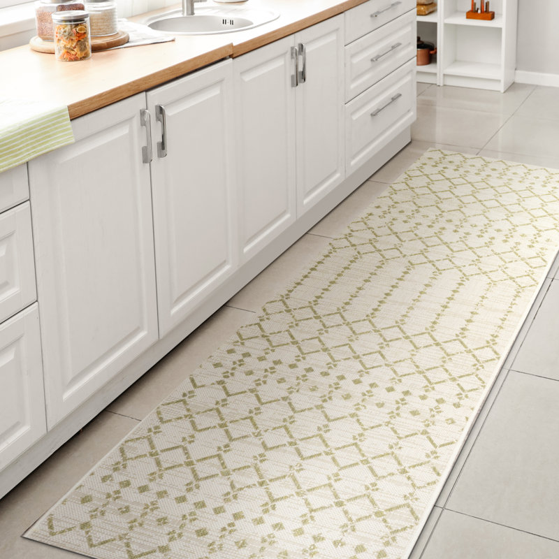 Tapis d'intérieur / extérieur Crompton, Crème/Vert, Tapis de couloir 2 pi 2 po x 10 pi