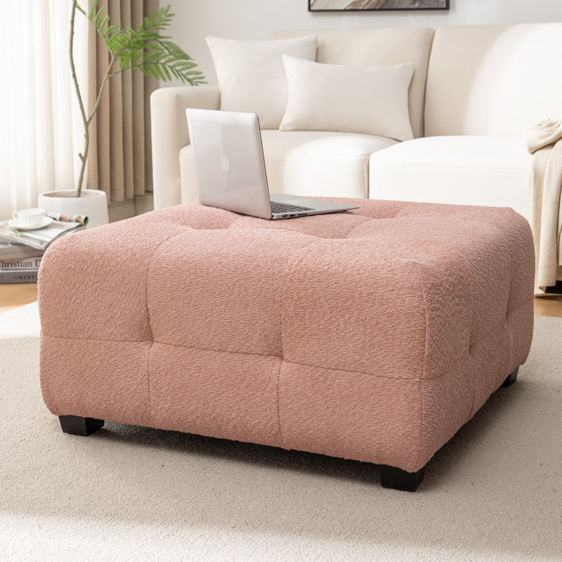 Ashyiah 32'' Wide Upholstered Tufted Ottoman, Pink Boucle