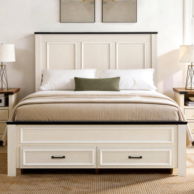Base de lit plateforme très grand en bois avec tête de lit 52 po, grands tiroirs de rangement, brun