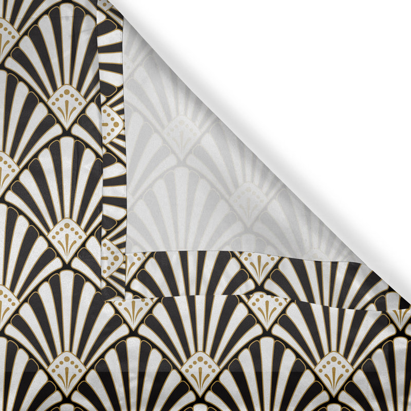 George Oliver Retro Grommet Curtain Wave Geometric Motif Art Deco 50" x 54" Dark Grey White Fawn, 50" W x 63" L