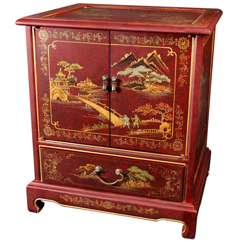 Table de bout avec rangement Diarmid, Rouge craquelé