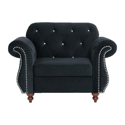 Formal Luxury Look 1Pc Black Velvet Chair Living Room Furniture Plush Tufted Back Seat Chair Couch
