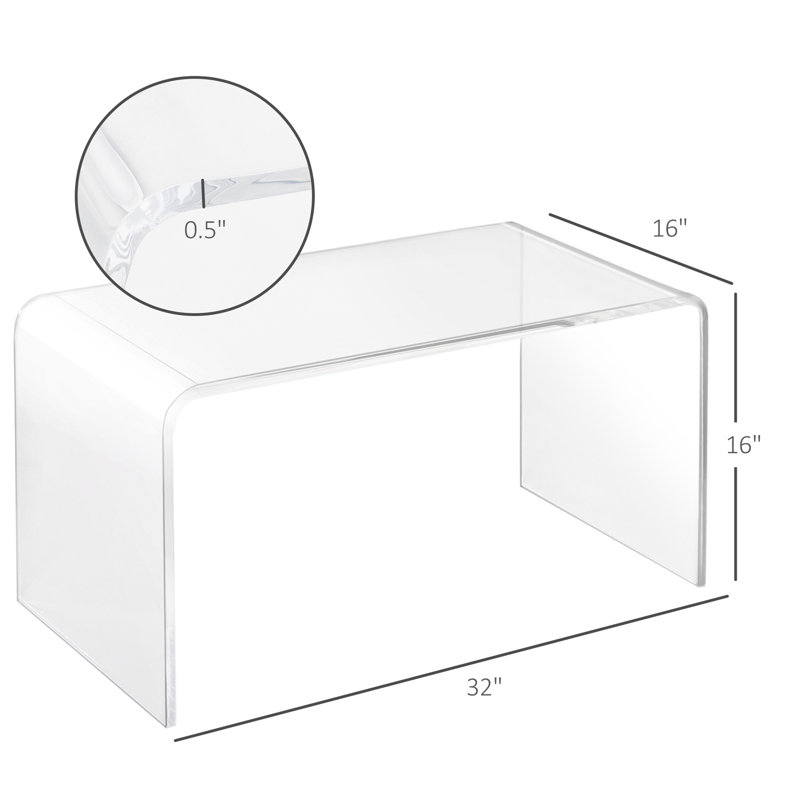 Table basse rectangulaire en acrylique 32 mm de long à chute d'eau de 32 mm de long et transparente