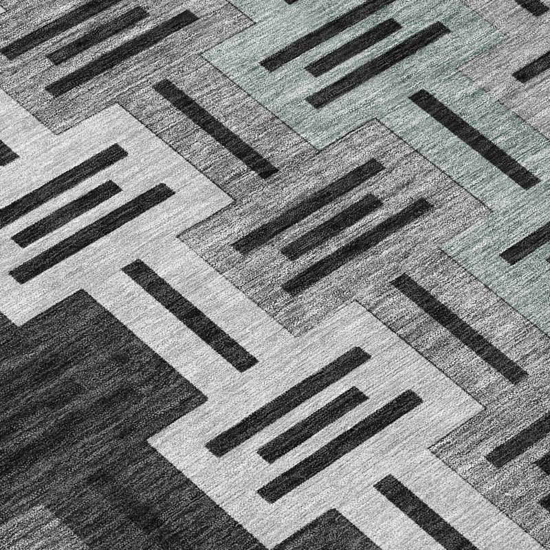 Machine Washable Indoor/Outdoor Chantille ACN2556 Mid-Century Modern Rug, Round 8', Black