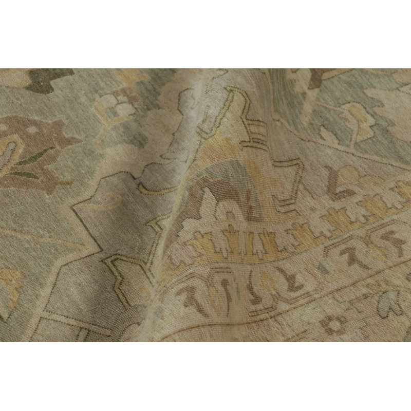 Rug & Kilim’S Oversized Shield Rug In Pale Green With Floral Medallions