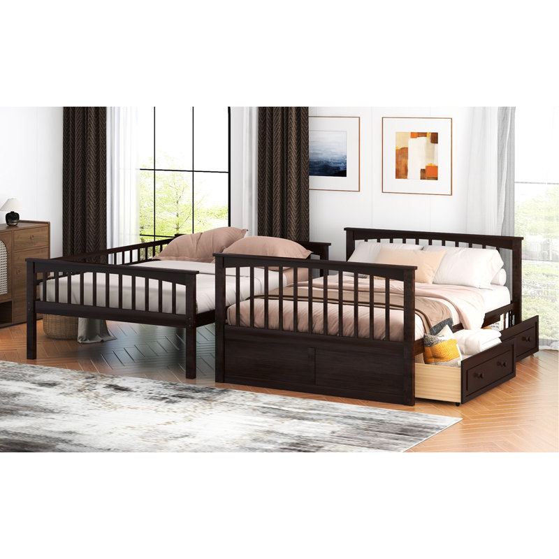 Full Over Bunk Bed, Drawers, , Convertible Concept, Solid Pine Wood, , Bed Structure, Fence - Shaped Guardrails, Easy Assembly Plan Over In And Drawers With To Use Features, Simple Operation