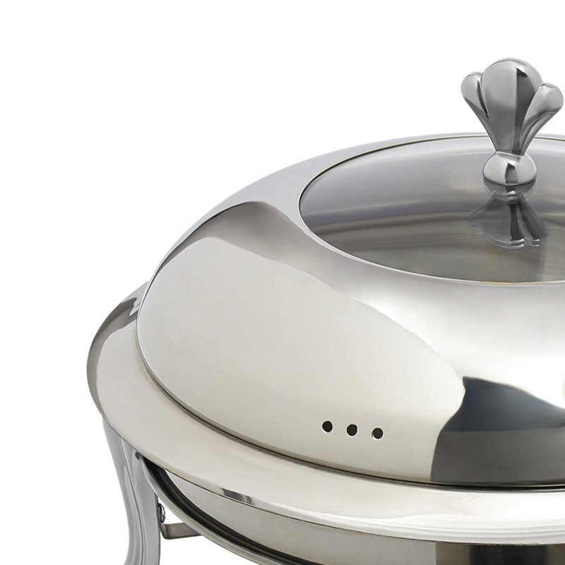 Poêle à manger rond en acier inoxydable, Or, H 9,06 po x l 9,45 po x P 9,45 po