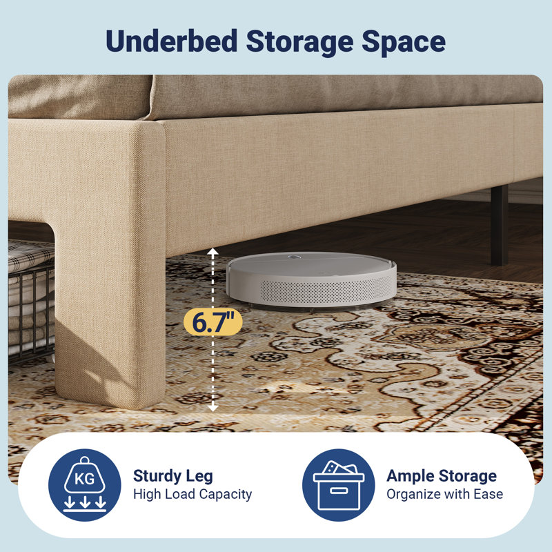 Upholstered Platform Storage Bed Frame With 2 Drawers & 2-Tier Led Storage Headboard, Usb & Type-C Charging Ports, Beige