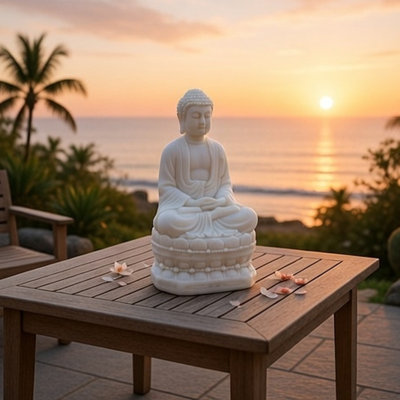 Statuette bouddha méditant, décor décoratif spirituel, résine blanche de 12 pouces