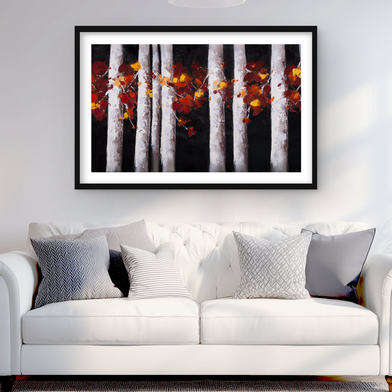 «White Trees with Orange Leaves - Seasons», reproduction encadrée